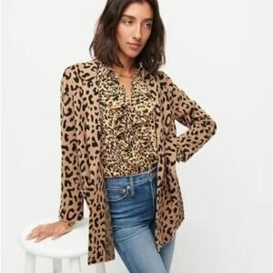 J. CREW Sophie Open Front Sweater Blazer Leopard Sz XXS {3C4}